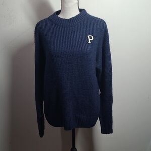 PINK Victoria's Secret Blue Crewneck Sweater with Ribbed Texture